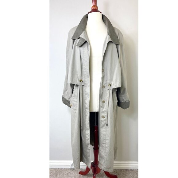 Vintage 1980s Fleet Street brand trench coat in neutral khaki with contrast trim - Picture 1 of 11
